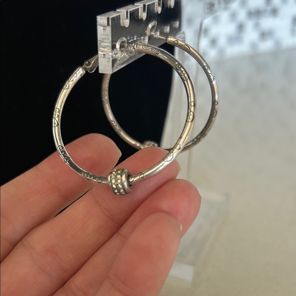 Brighton Silver Hoop Earrings with Crystal Charm - Picture 2 of 5